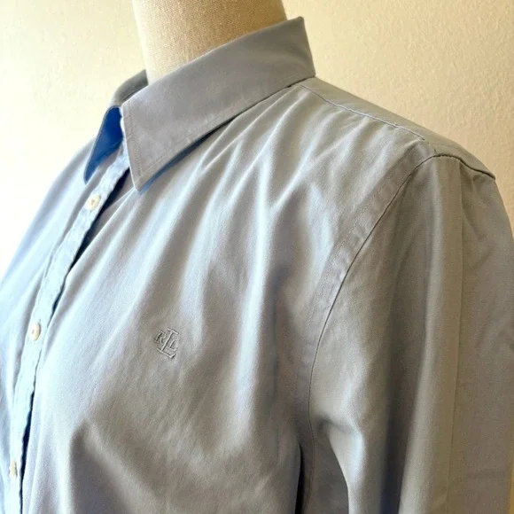 Lauren Ralph Lauren Light Blue Non-Iron Button Down Shirt Monogram Size M Cotton - Picture 10 of 11